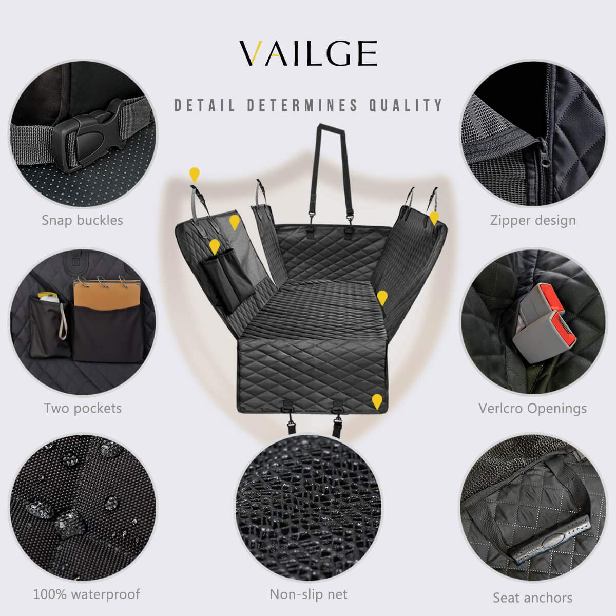 Vailge Waterproof Back Seat Cover for Dogs