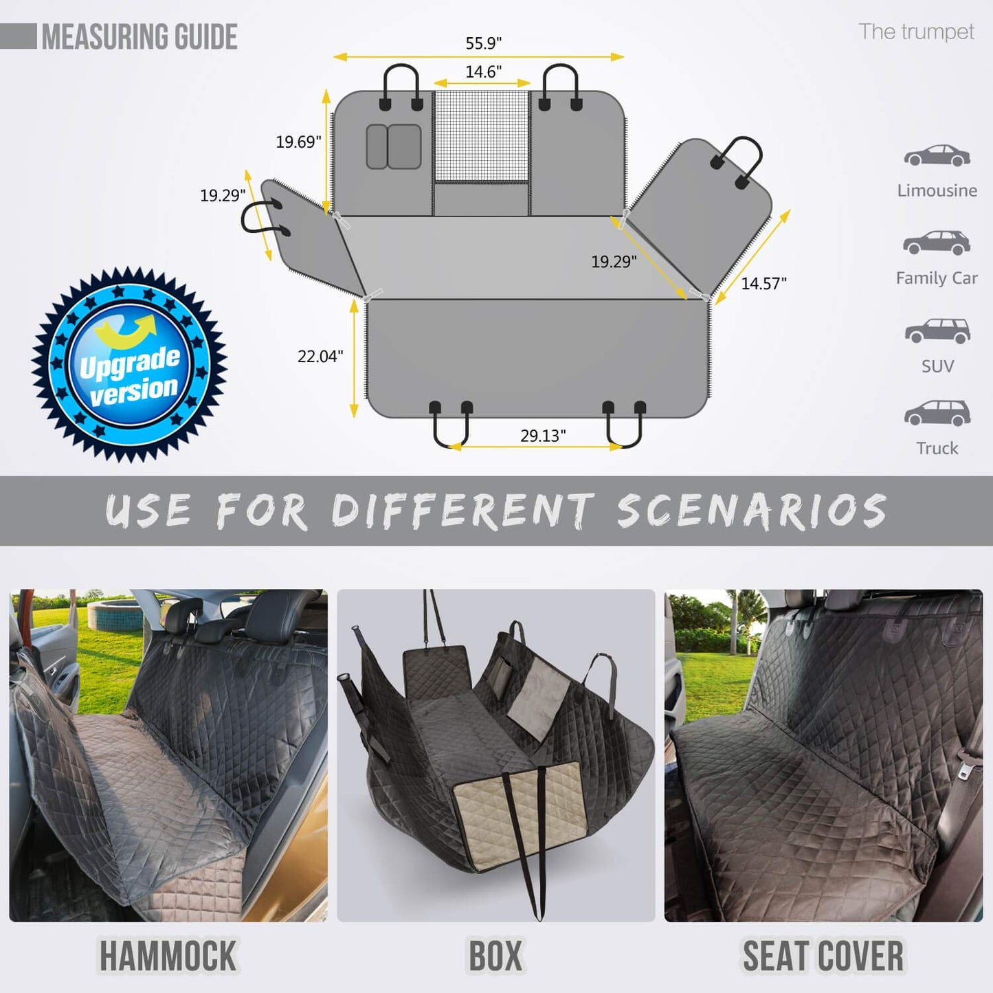 Vailge Waterproof Back Seat Cover for Dogs